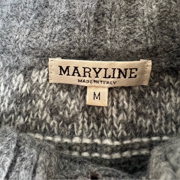 Maryline Italy Wool Blend Buttoned Front Aztec Patterned Cowl Neck Tunic Sweater - Picture 9 of 12